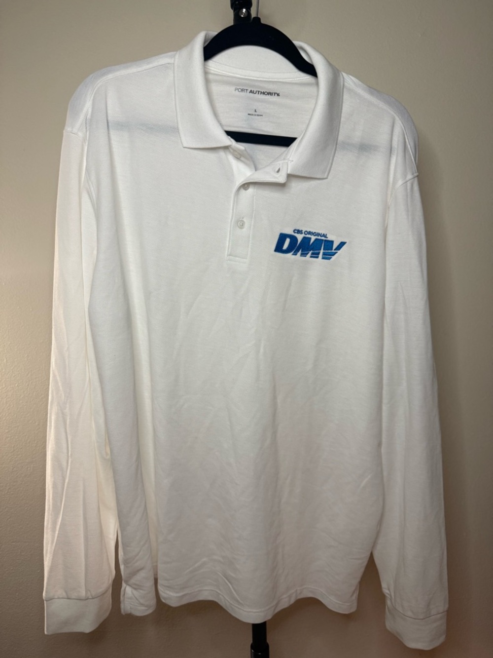 Port Authority White Long-Sleeve Polo with Blue DMV Logo - Classic Workwear